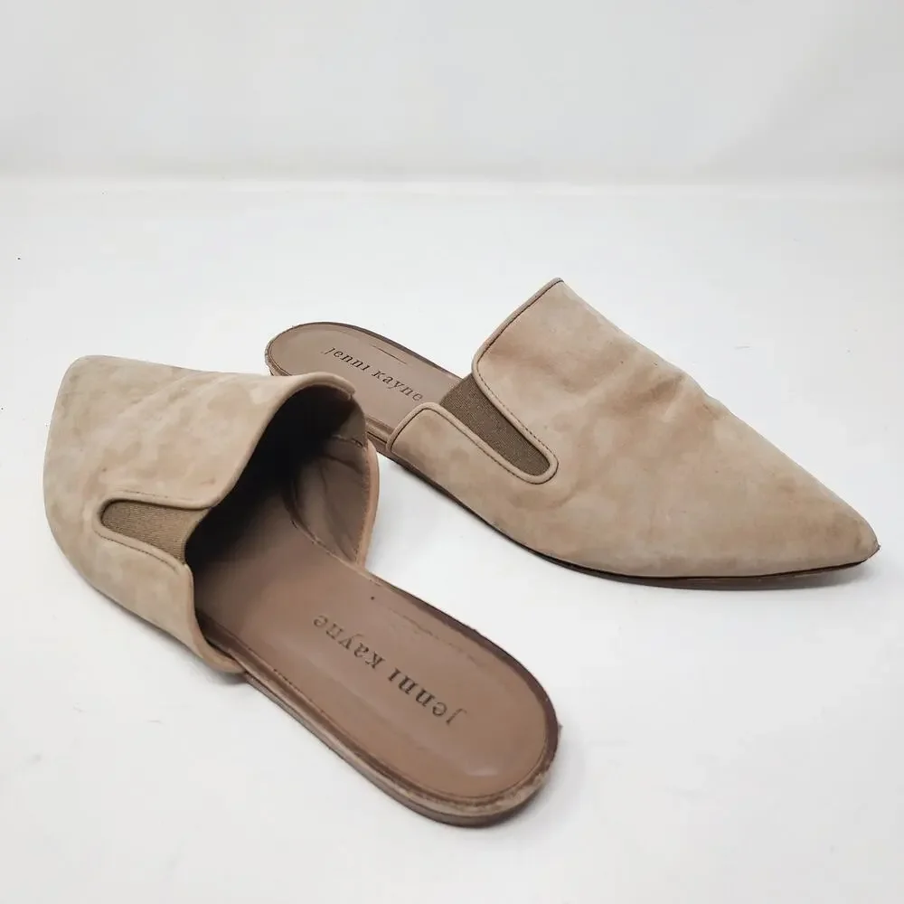 Jenny Kayne Beige Suede Mule Slides Pointy Toe Size 8 - FAIR - Picture 1 of 8